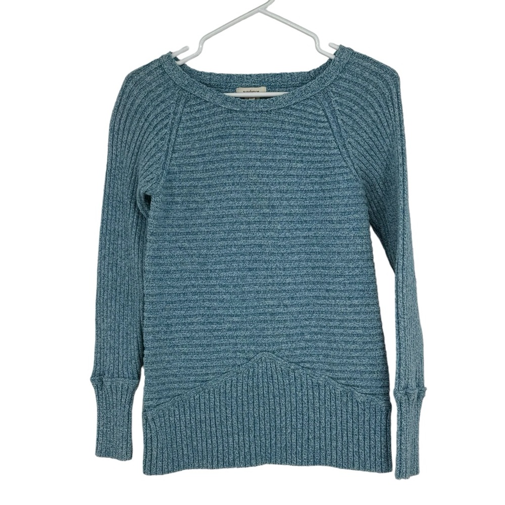 Sundance Size XS Blue/White Ribbed Cotton/Acrylic/Silk/Nylon Crew Neck Sweater